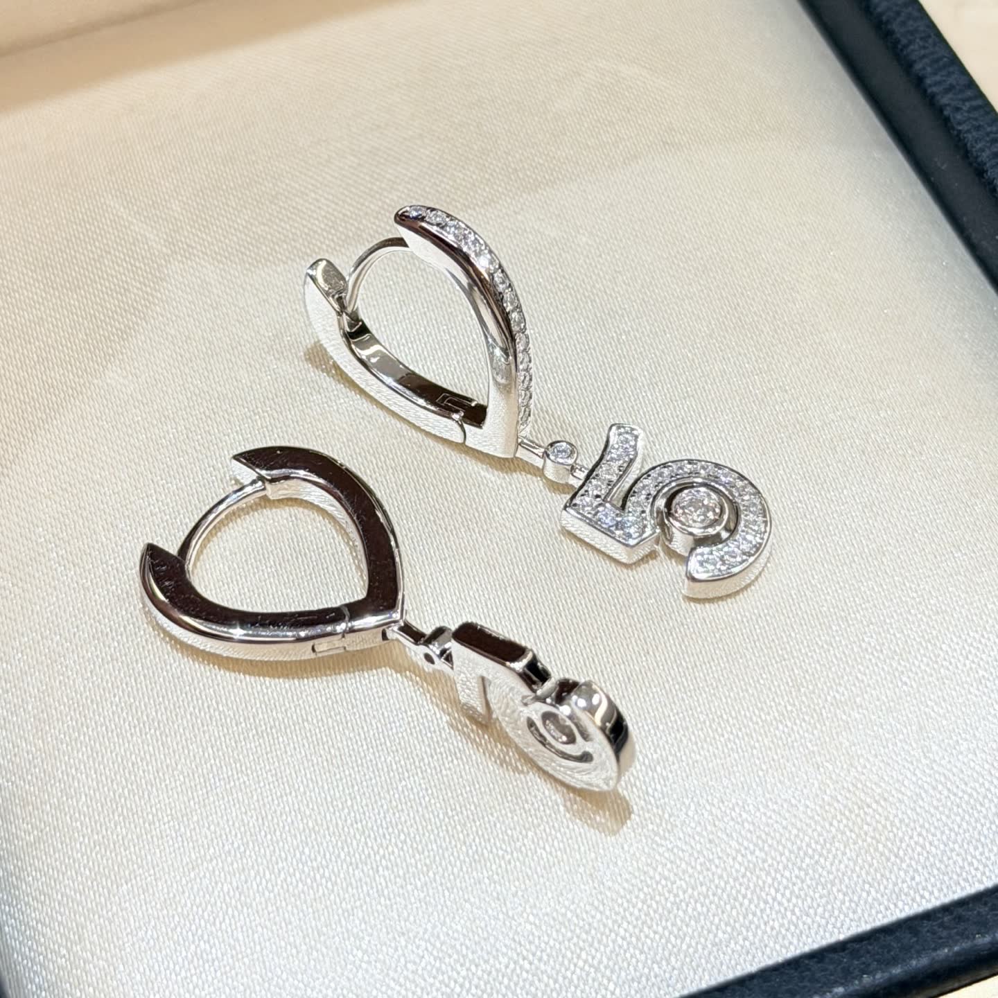 Chanel Silver Number '5' Diamond Earrings
