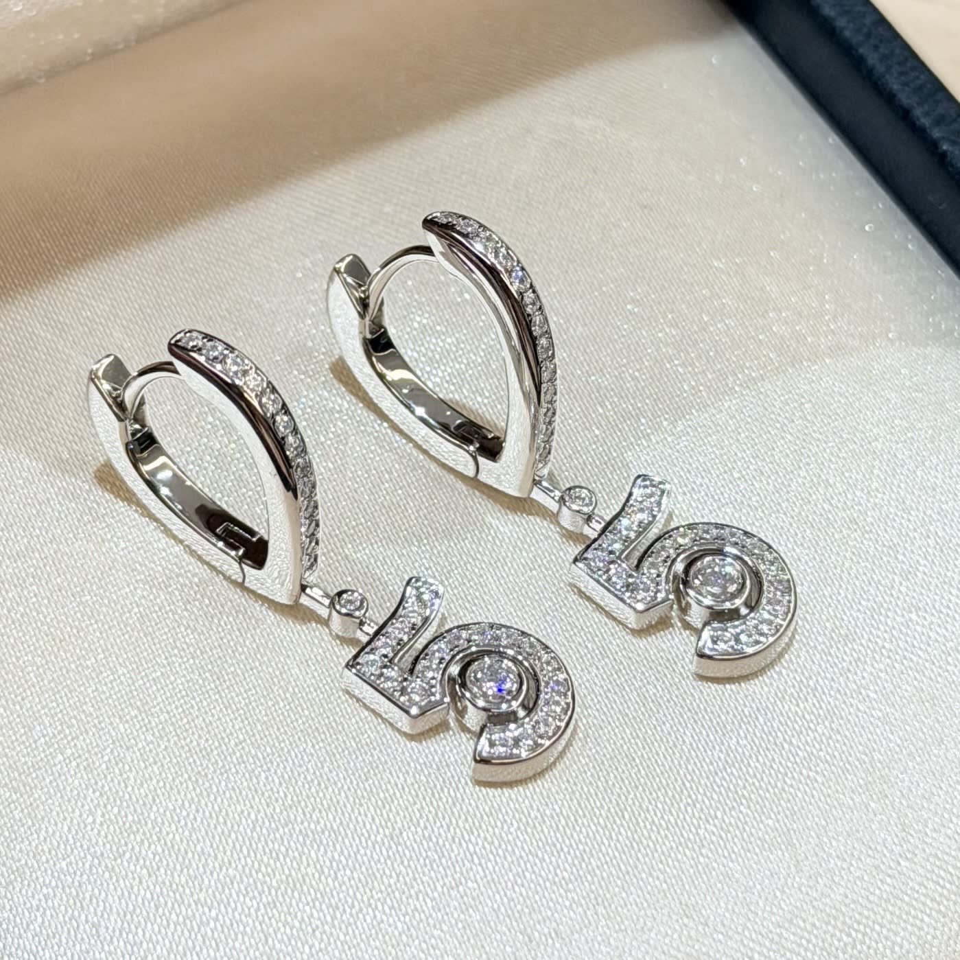 Chanel Silver Number '5' Diamond Earrings