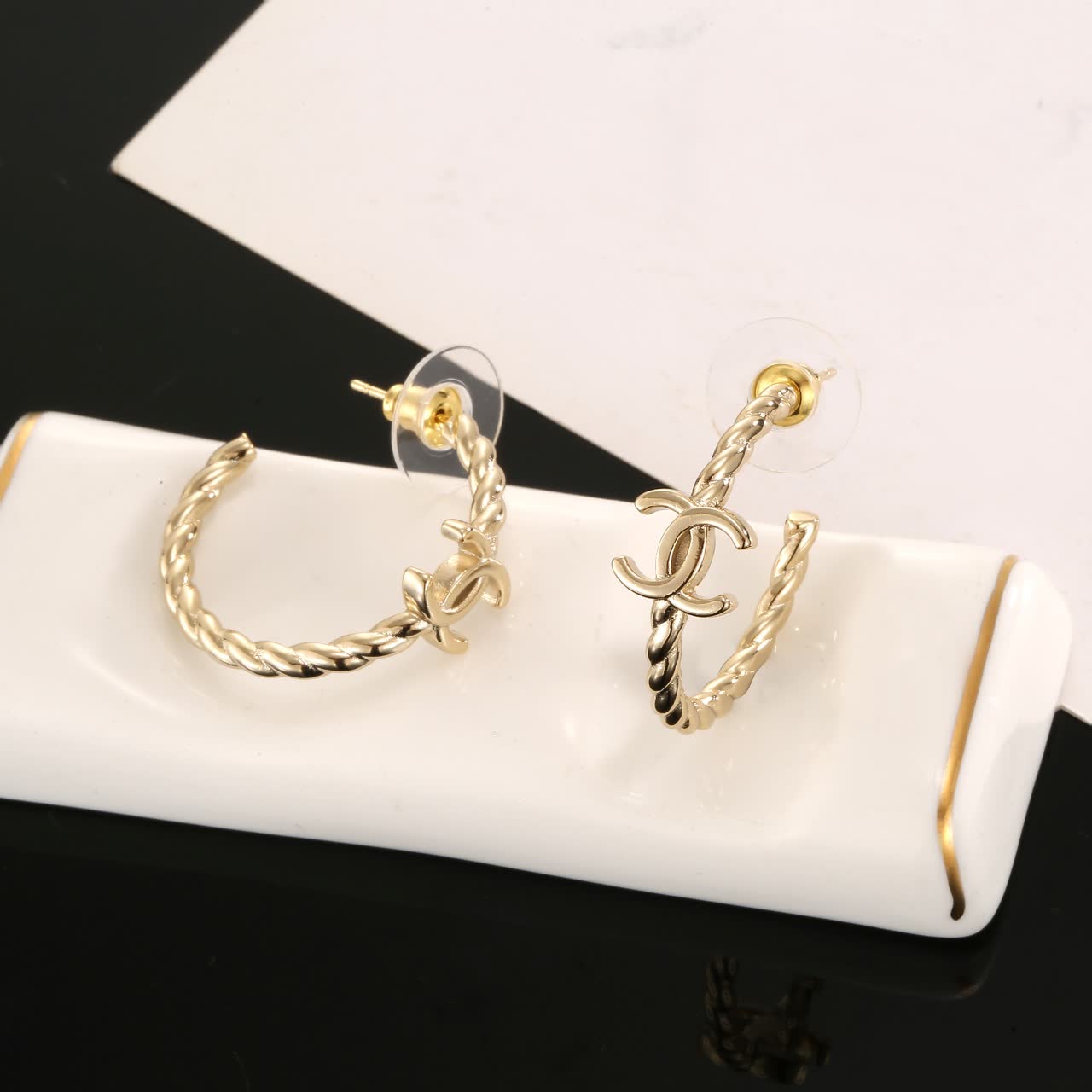 Chanel CC Logo Hoop Earrings Chanel CC Logo Hoop Earrings