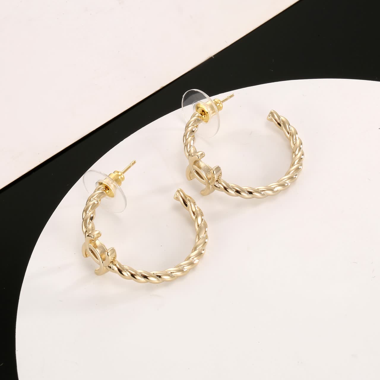 Chanel CC Logo Hoop Earrings