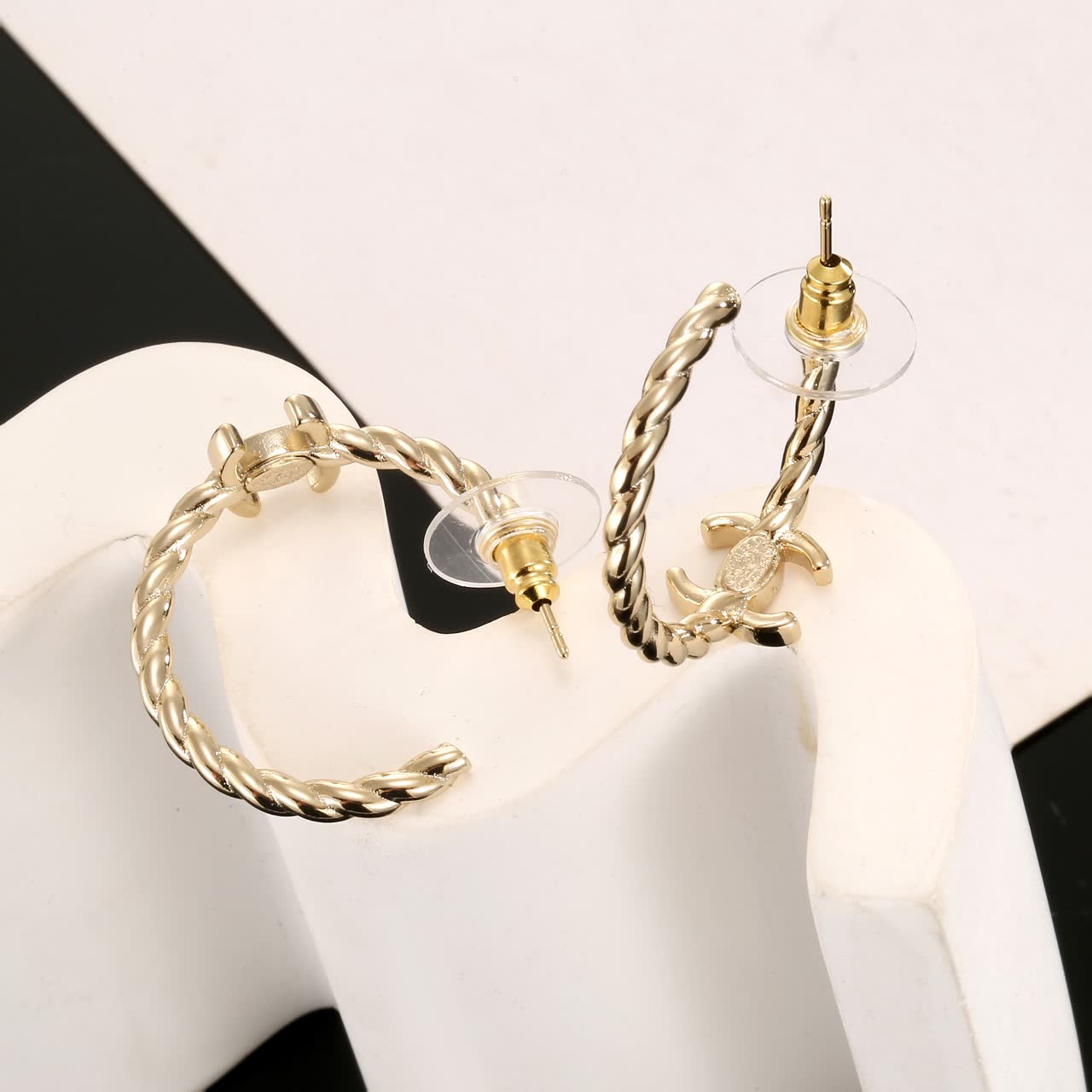 Chanel CC Logo Hoop Earrings