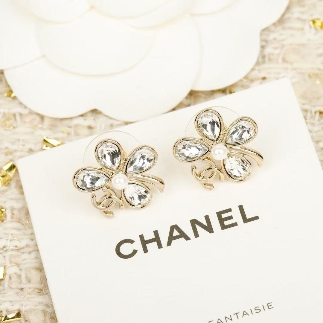 Chanel Crystal Flower Stud Earrings Chanel Crystal Flower Stud Earrings