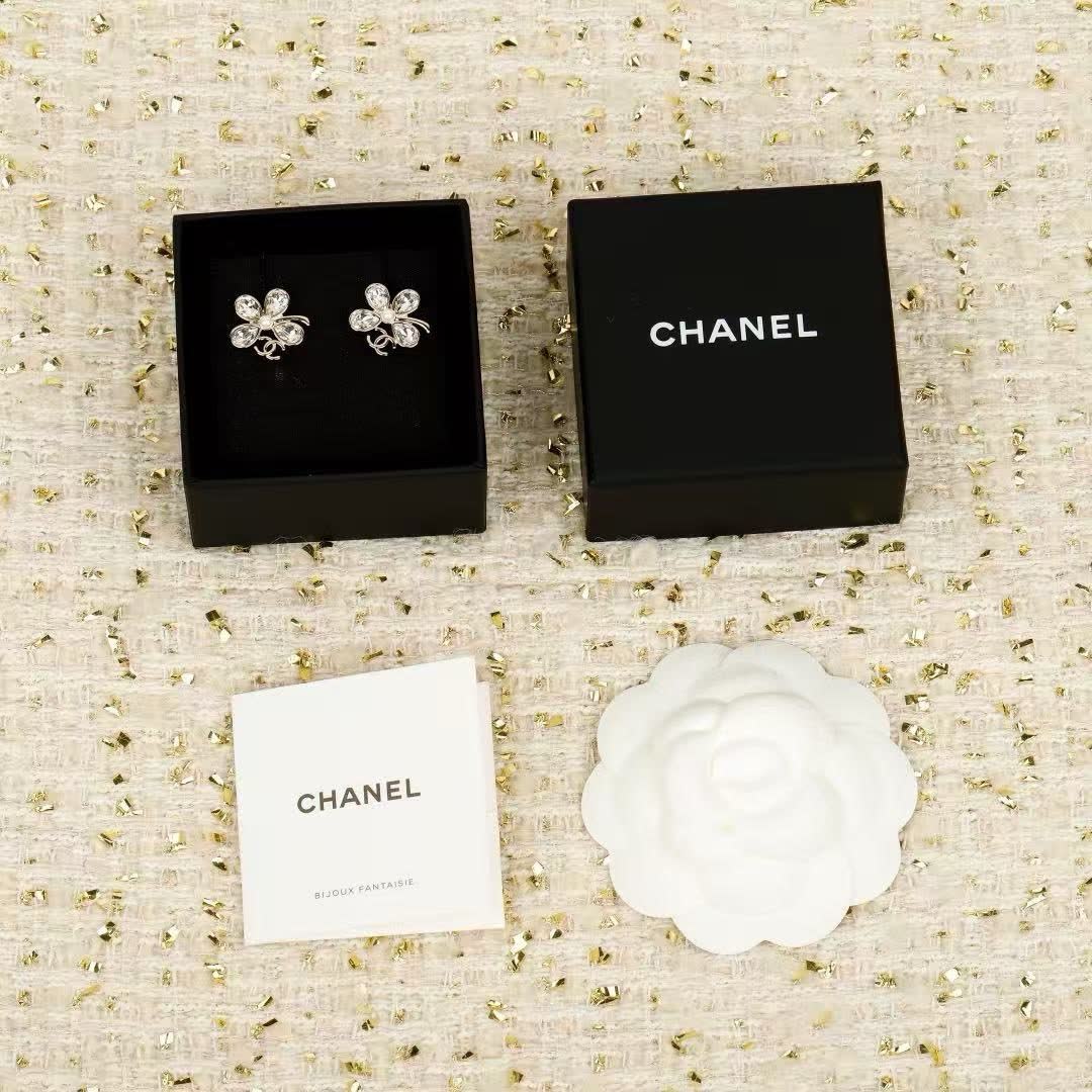 Chanel Crystal Flower Stud Earrings