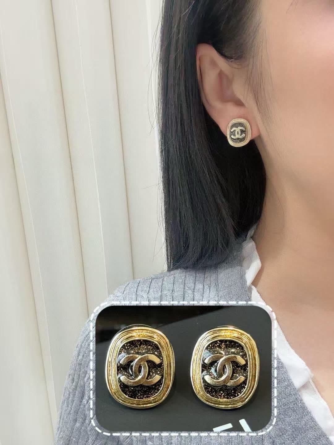 Chanel CC Logo Stud Earrings