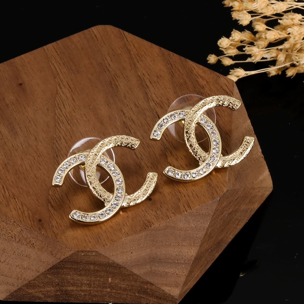 Chanel CC Logo Crystal Stud Earrings Chanel CC Logo Crystal Stud Earrings