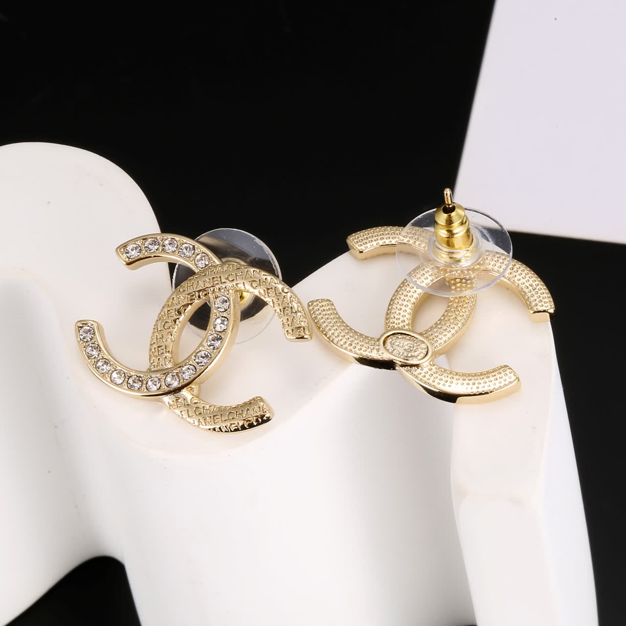 Chanel CC Logo Crystal Stud Earrings