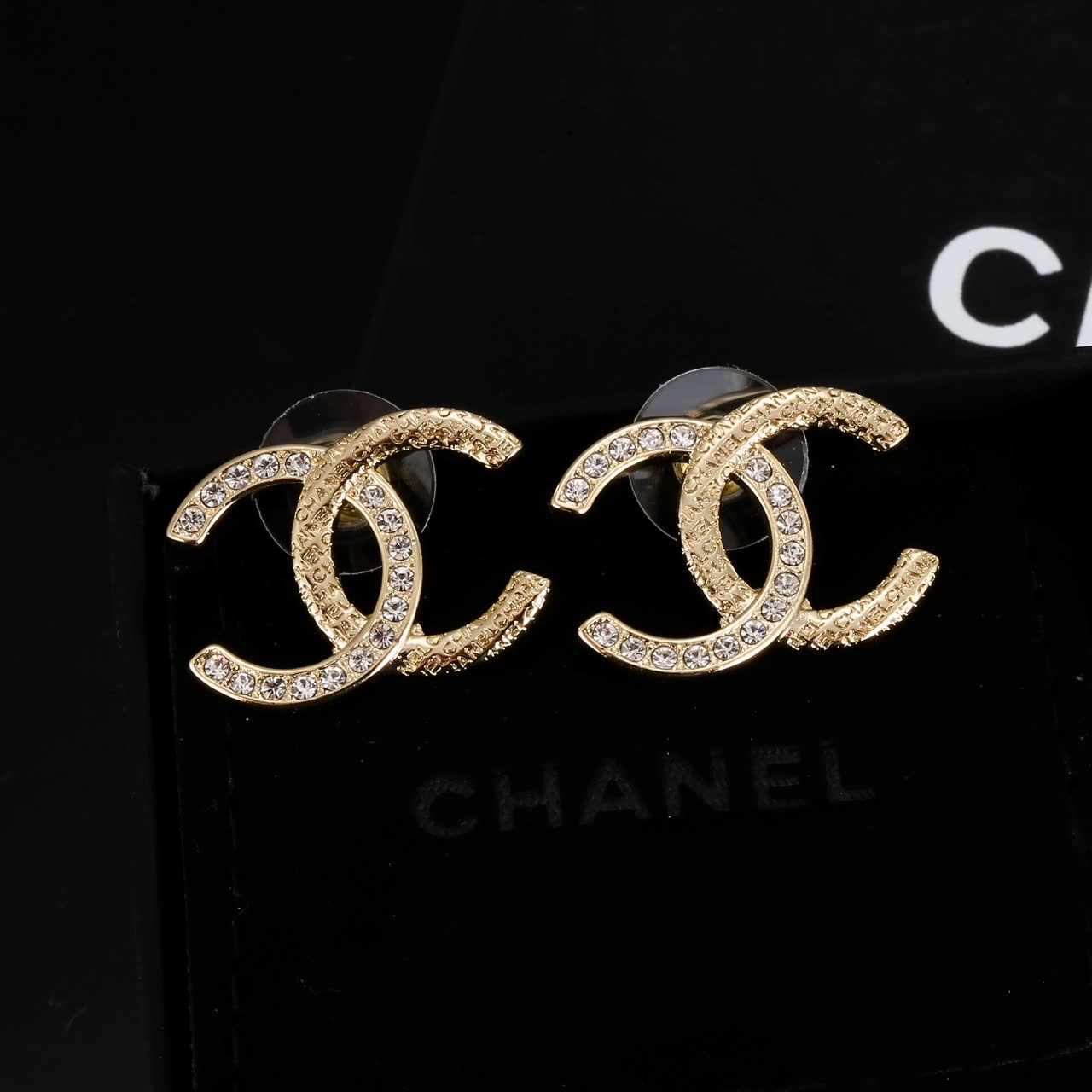 Chanel CC Logo Crystal Stud Earrings