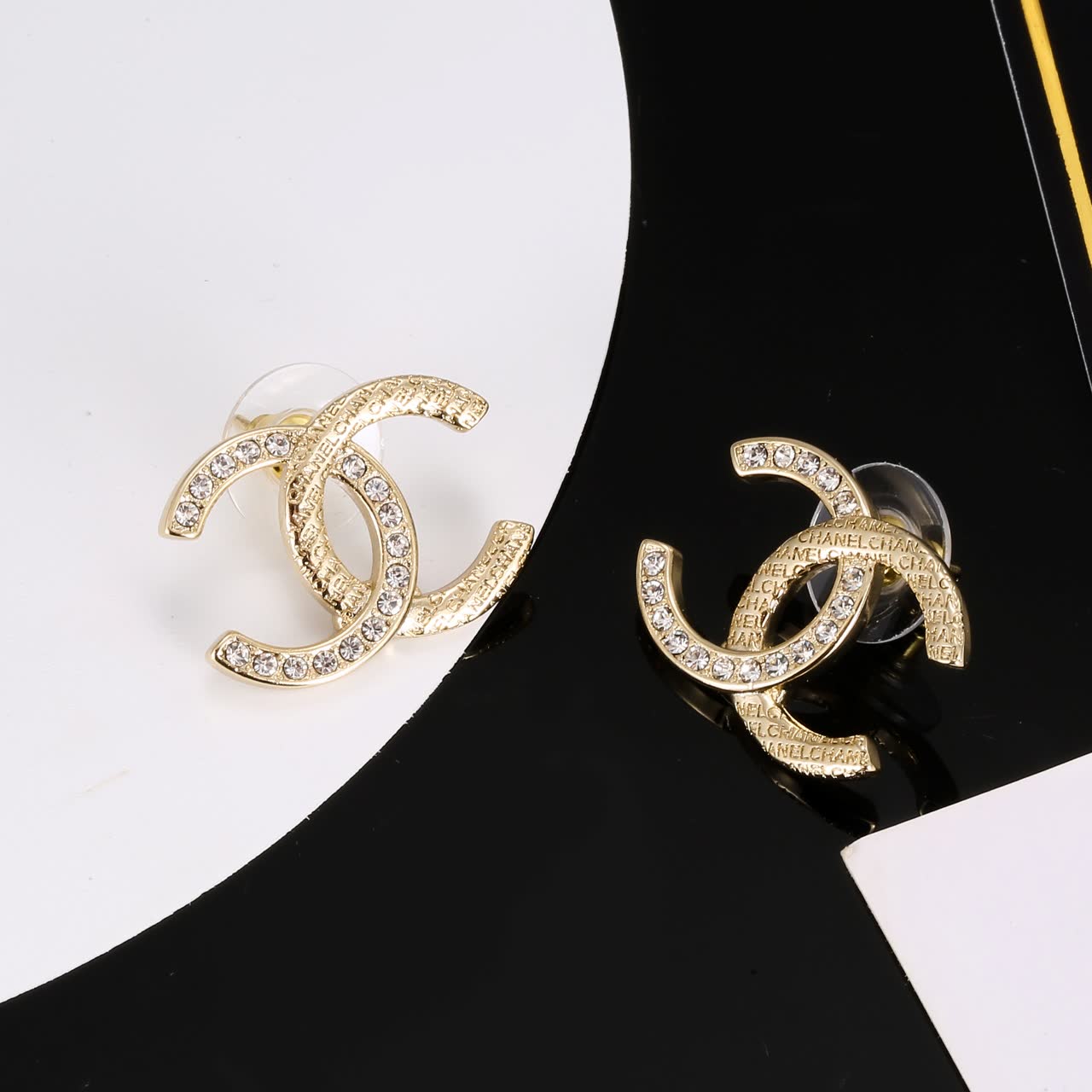Chanel CC Logo Crystal Stud Earrings