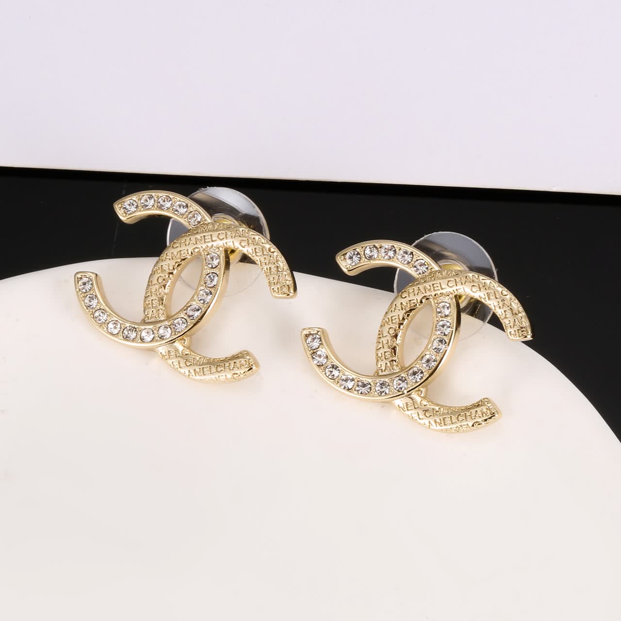 Chanel CC Logo Crystal Stud Earrings