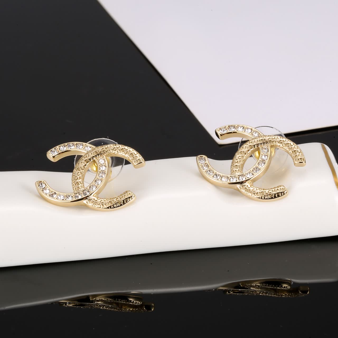 Chanel CC Logo Crystal Stud Earrings