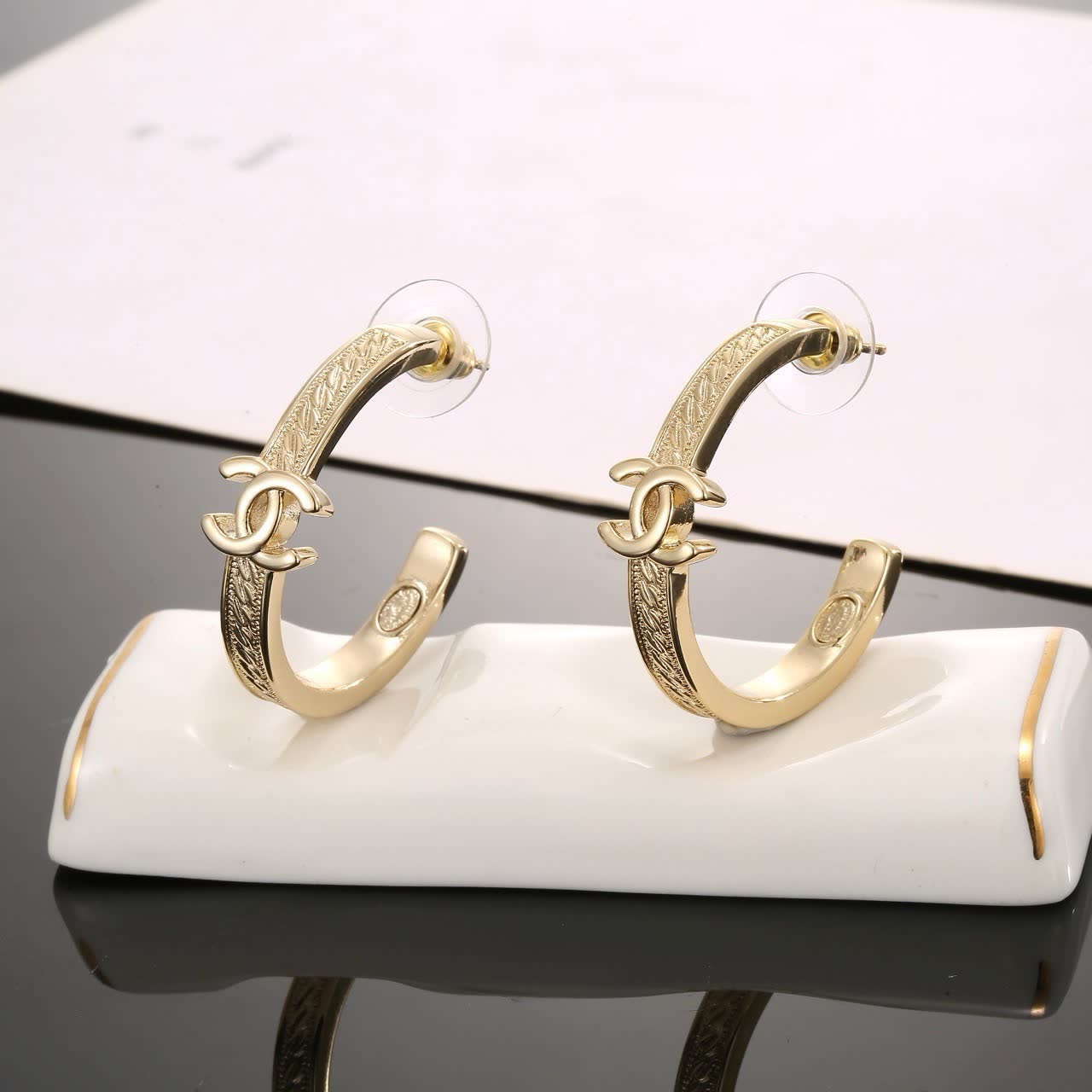 Chanel CC Logo Hoop Earrings