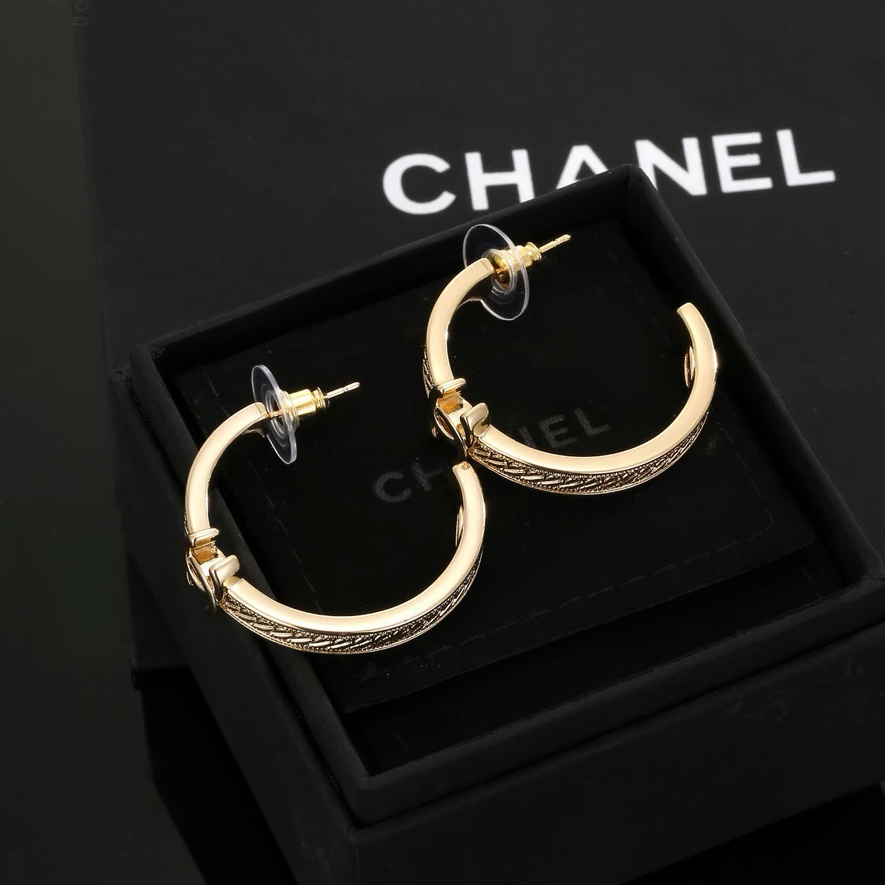 Chanel CC Logo Hoop Earrings