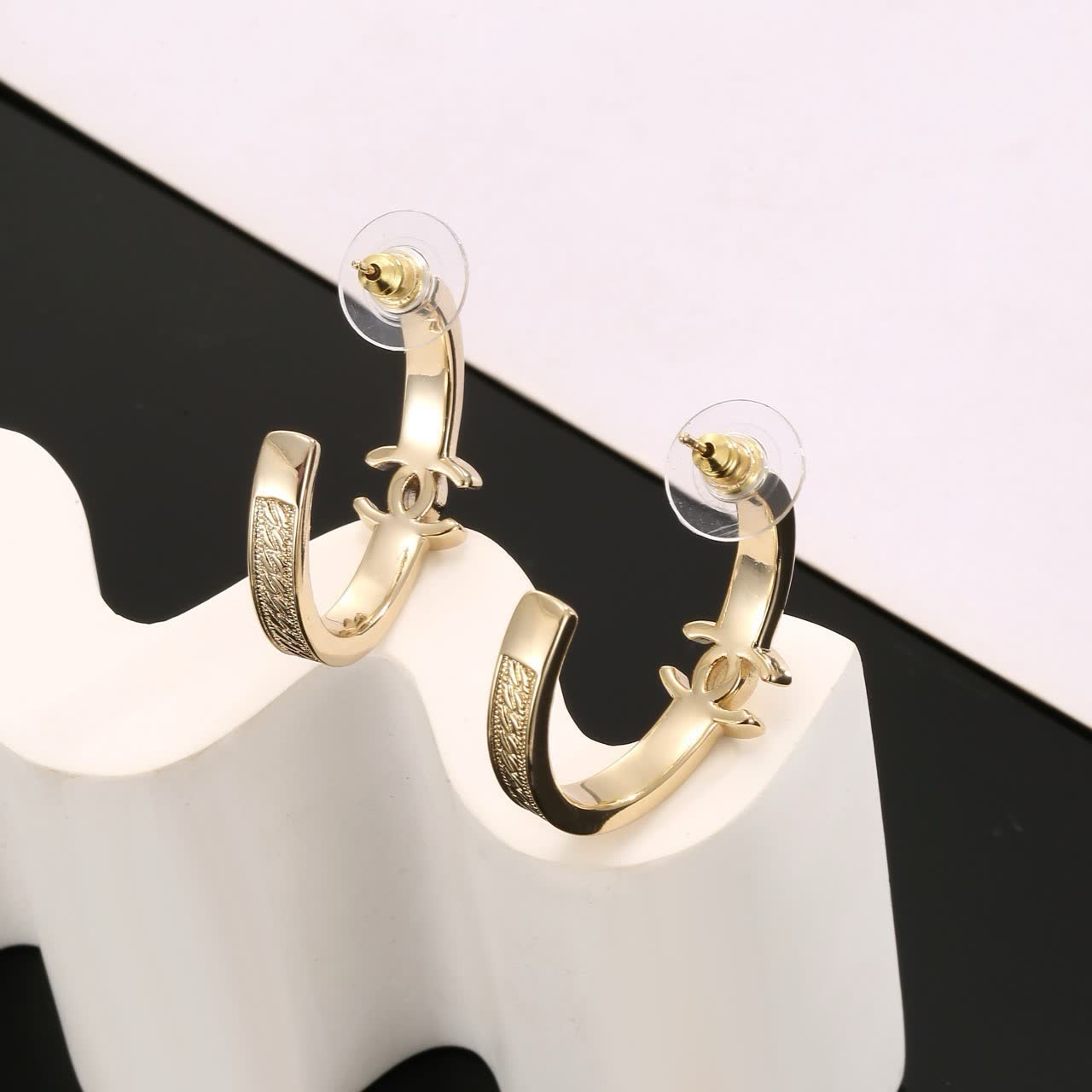Chanel CC Logo Hoop Earrings
