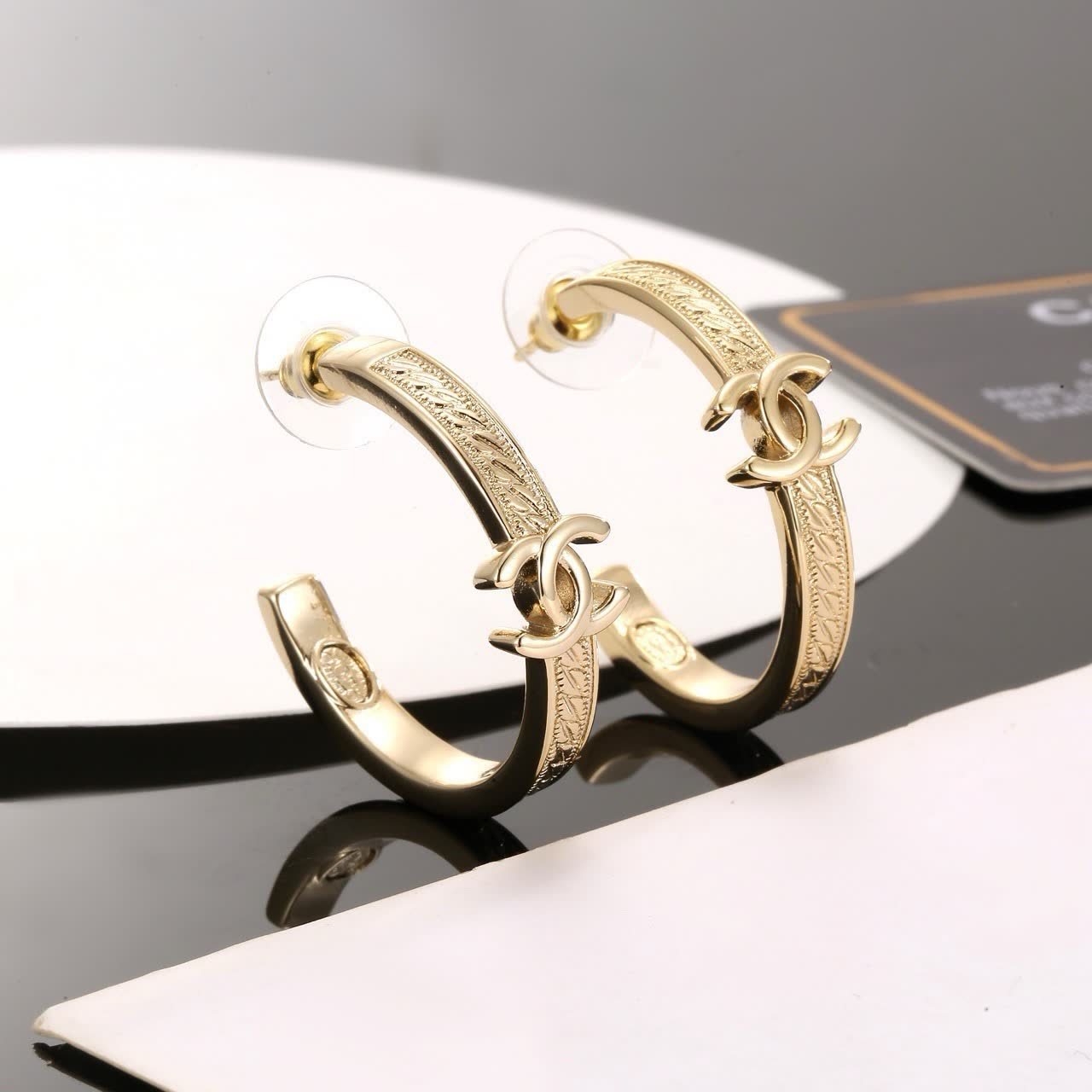 Chanel CC Logo Hoop Earrings