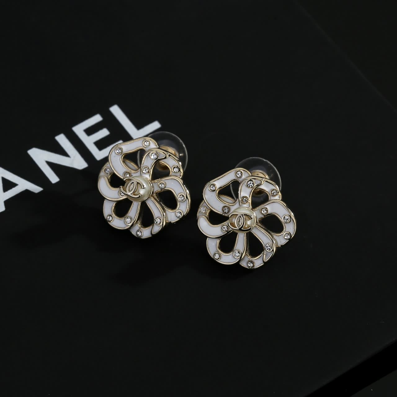Chanel CC Logo Crystal Stud Earrings