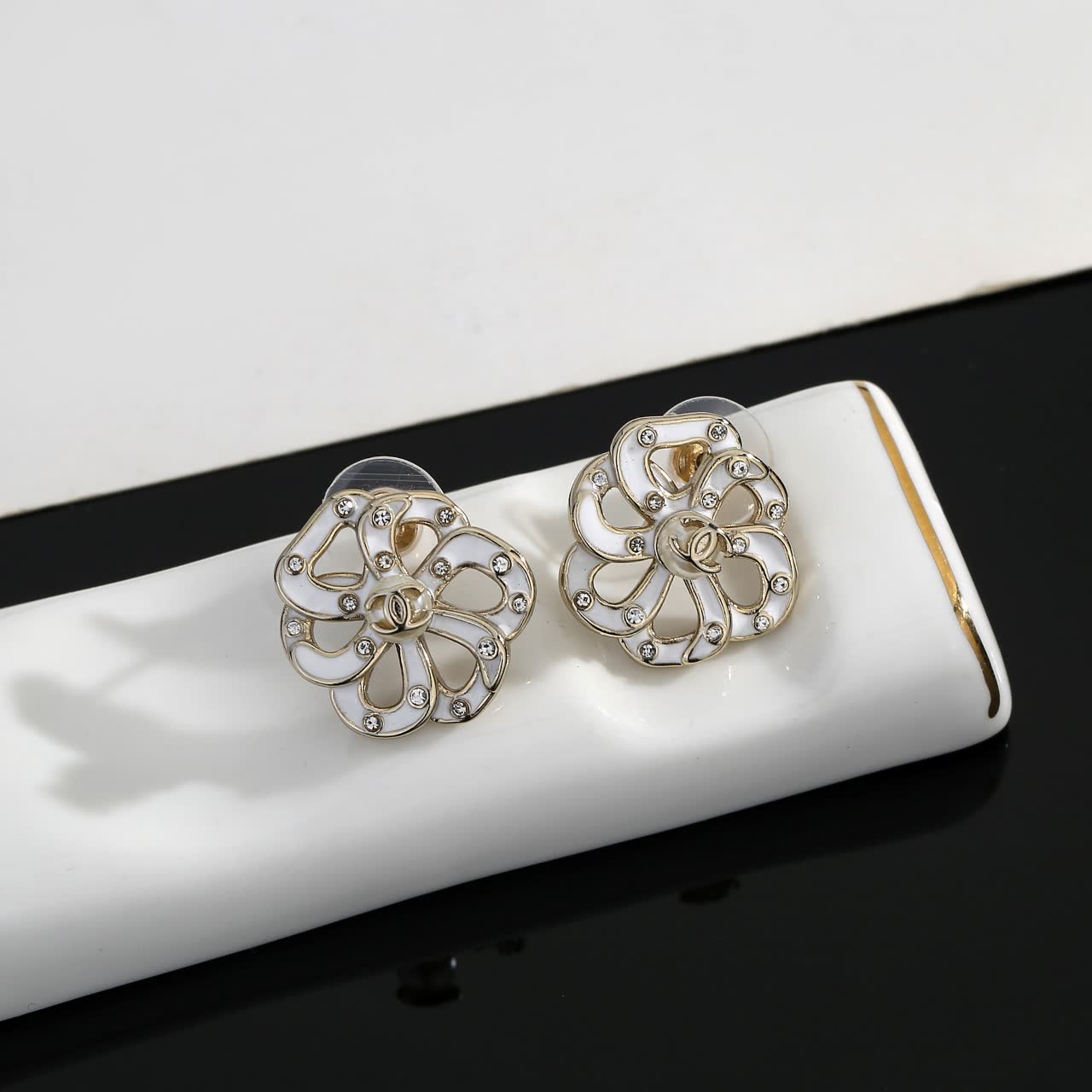 Chanel CC Logo Crystal Stud Earrings