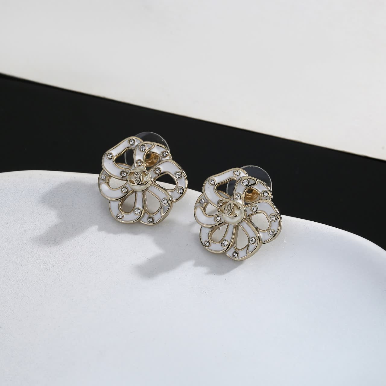Chanel CC Logo Crystal Stud Earrings
