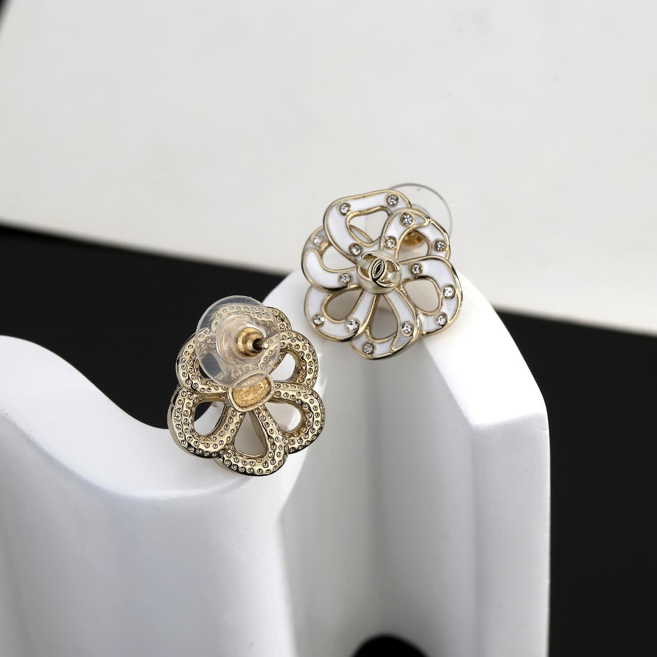 Chanel CC Logo Crystal Stud Earrings