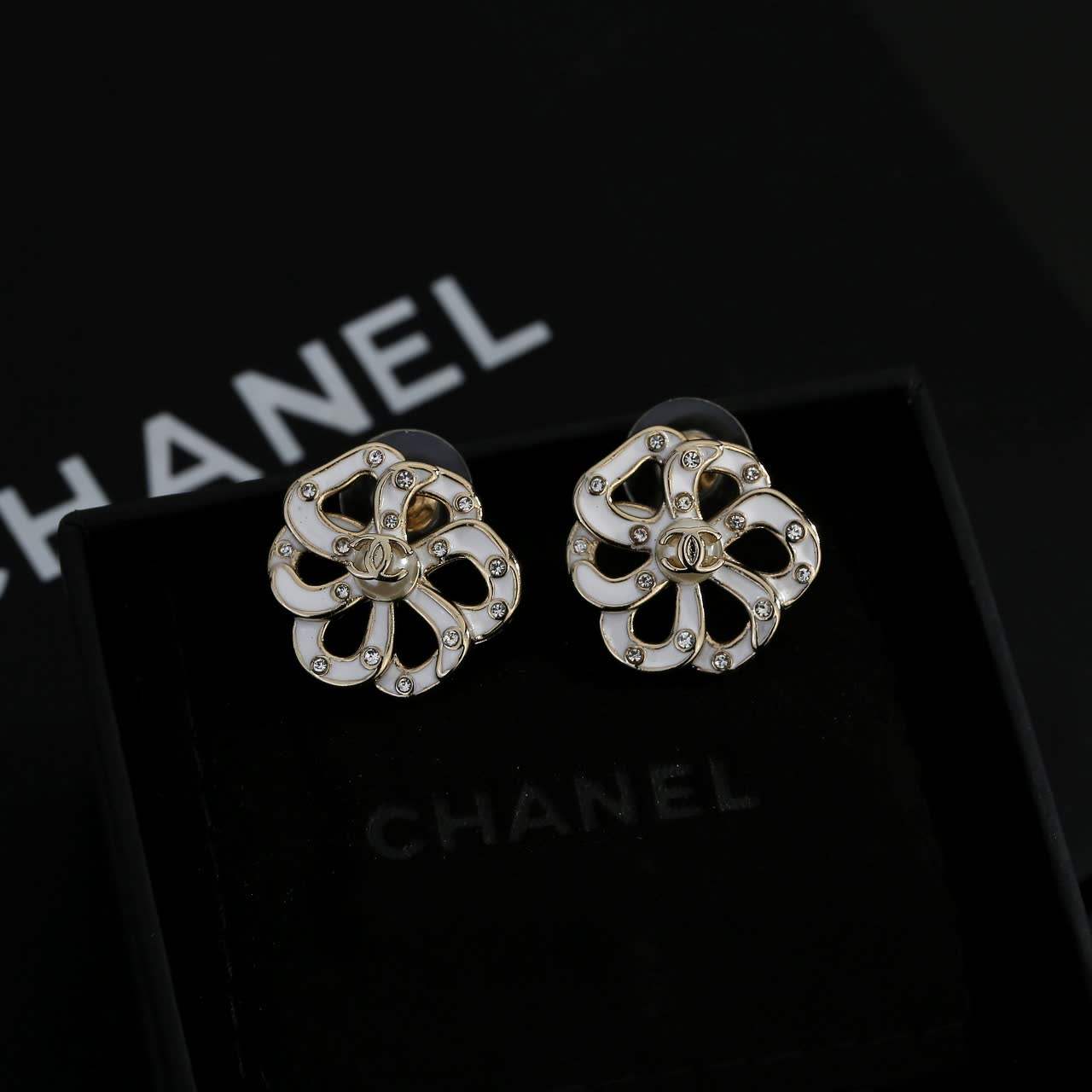 Chanel CC Logo Crystal Stud Earrings