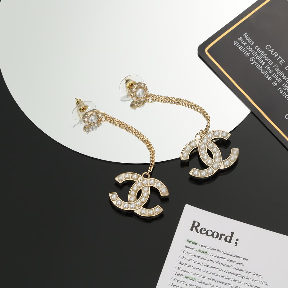 Chanel CC Logo Pearl Earrings