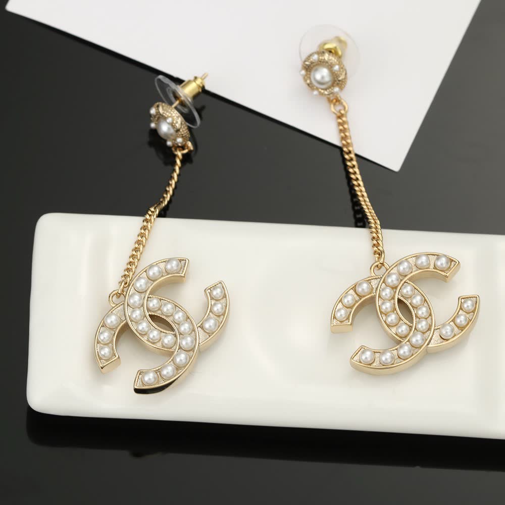 Chanel CC Logo Pearl Earrings