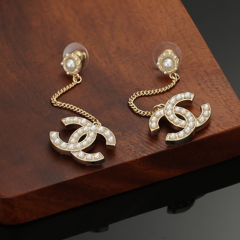 Chanel CC Logo Pearl Earrings