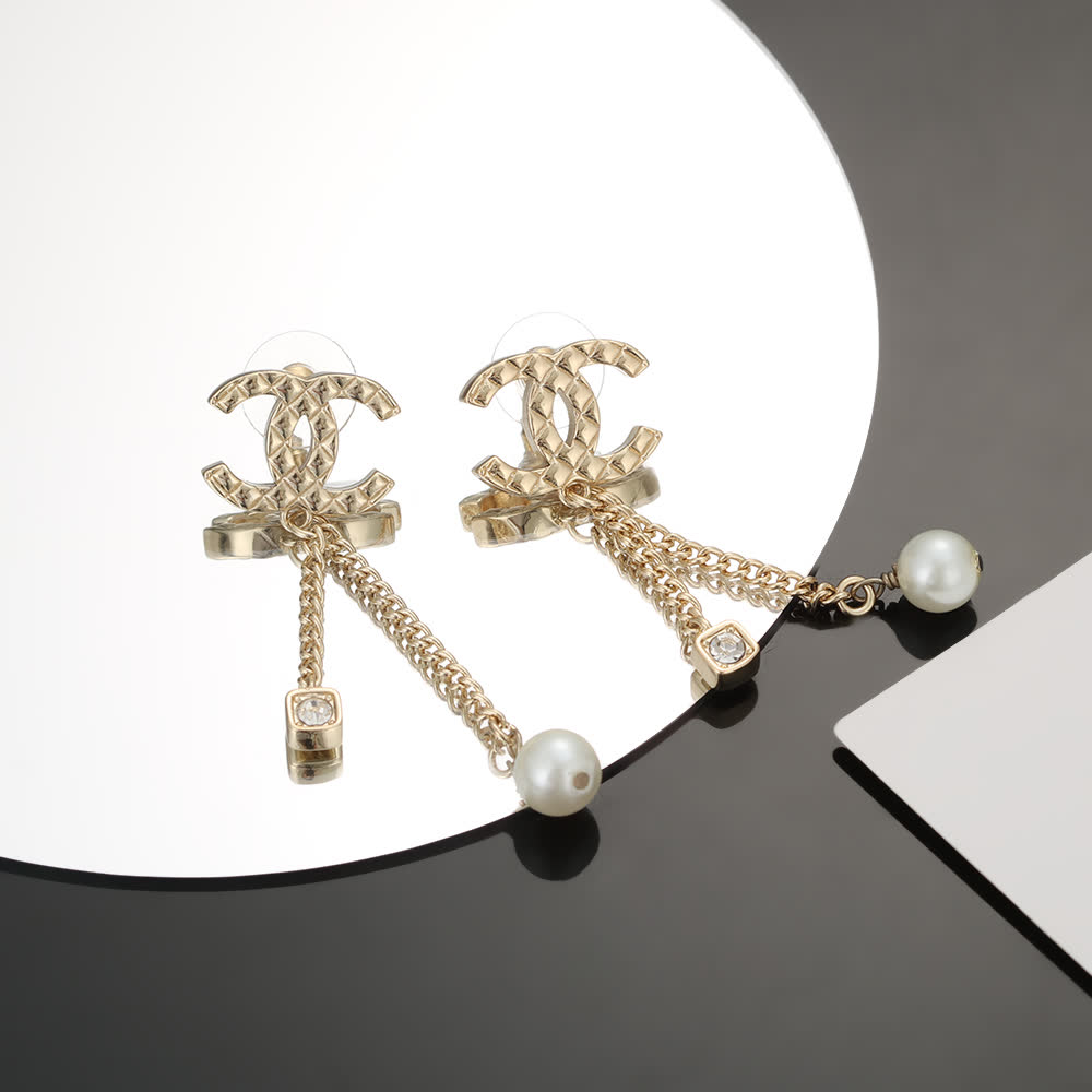 Chanel CC Logo Pearl Drop Earrings