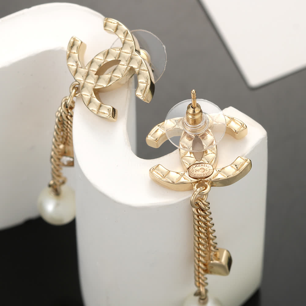 Chanel CC Logo Pearl Drop Earrings