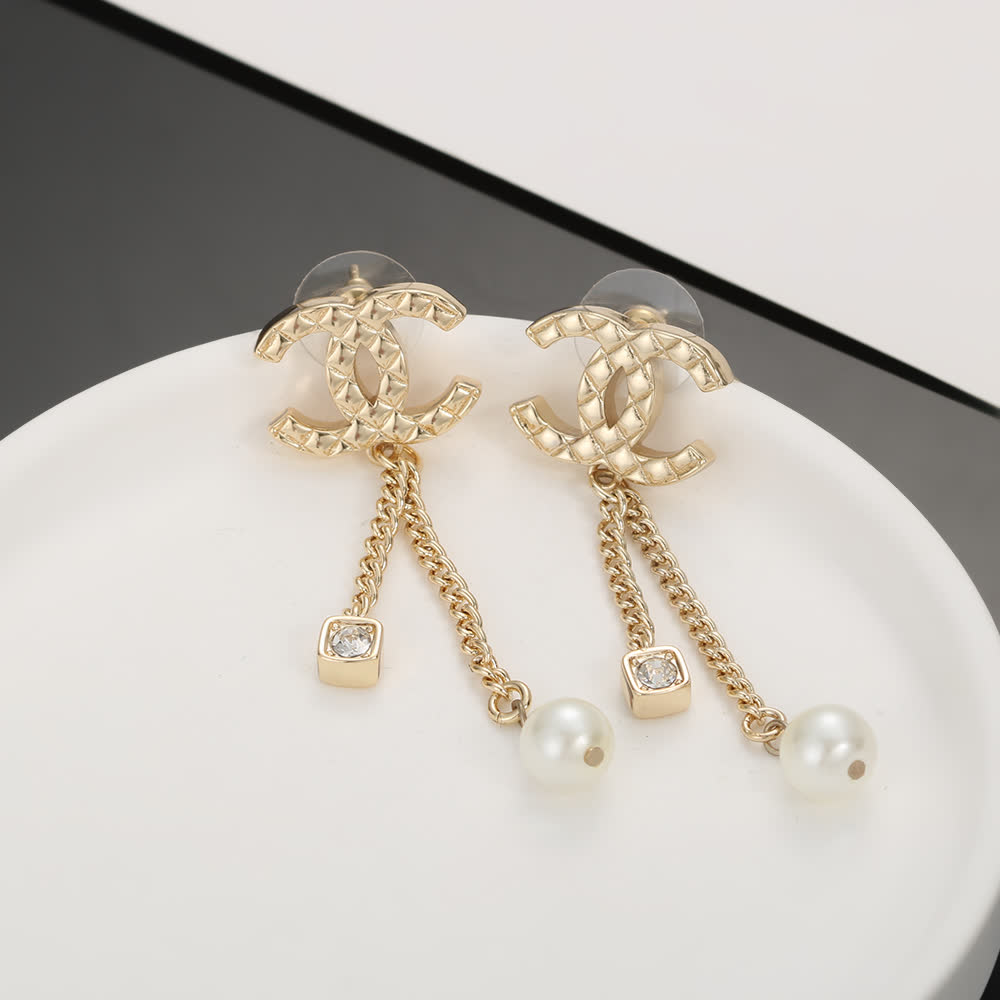 Chanel CC Logo Pearl Drop Earrings