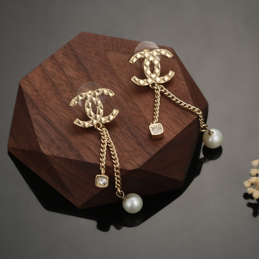 Chanel CC Logo Pearl Drop Earrings