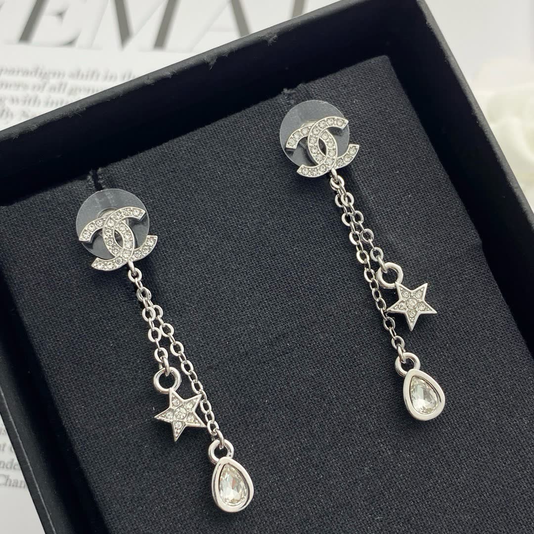 Chanel CC Logo Star and Teardrop Earrings Chanel CC Logo Star and Teardrop Earrings