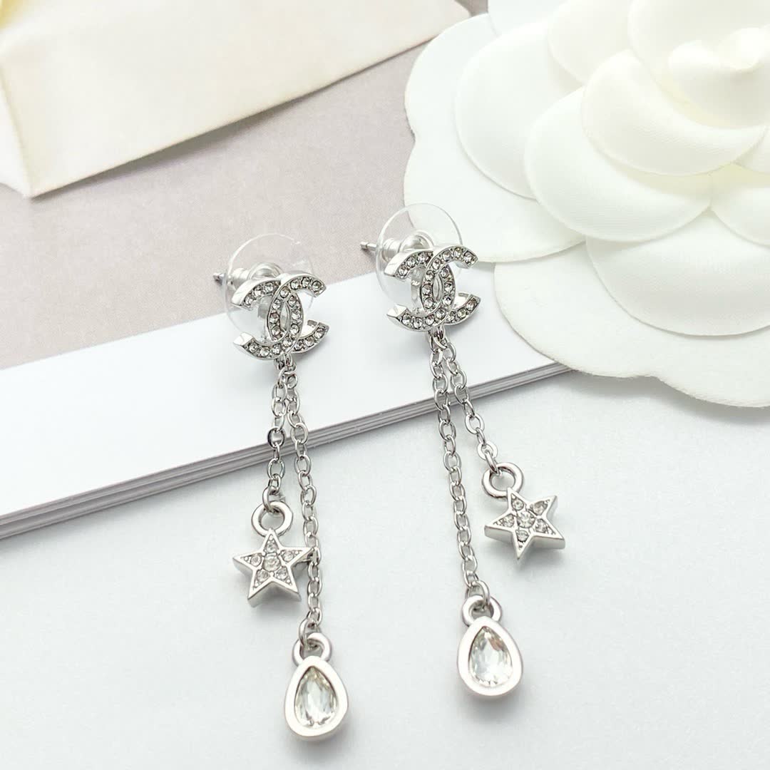Chanel CC Logo Star and Teardrop Earrings