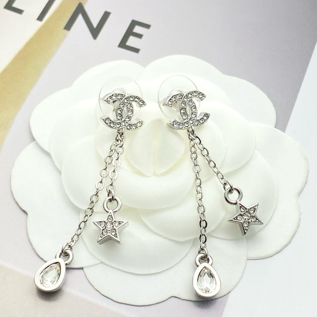 Chanel CC Logo Star and Teardrop Earrings
