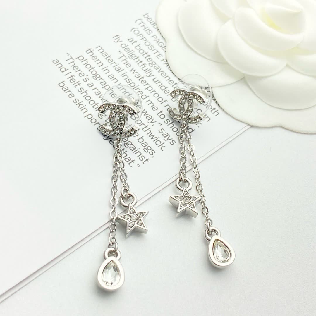 Chanel CC Logo Star and Teardrop Earrings