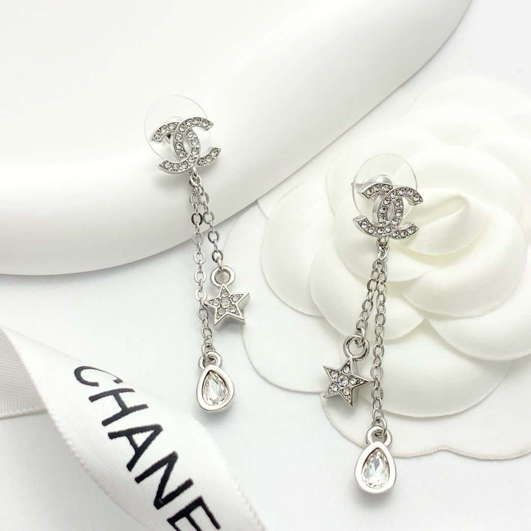 Chanel CC Logo Star and Teardrop Earrings
