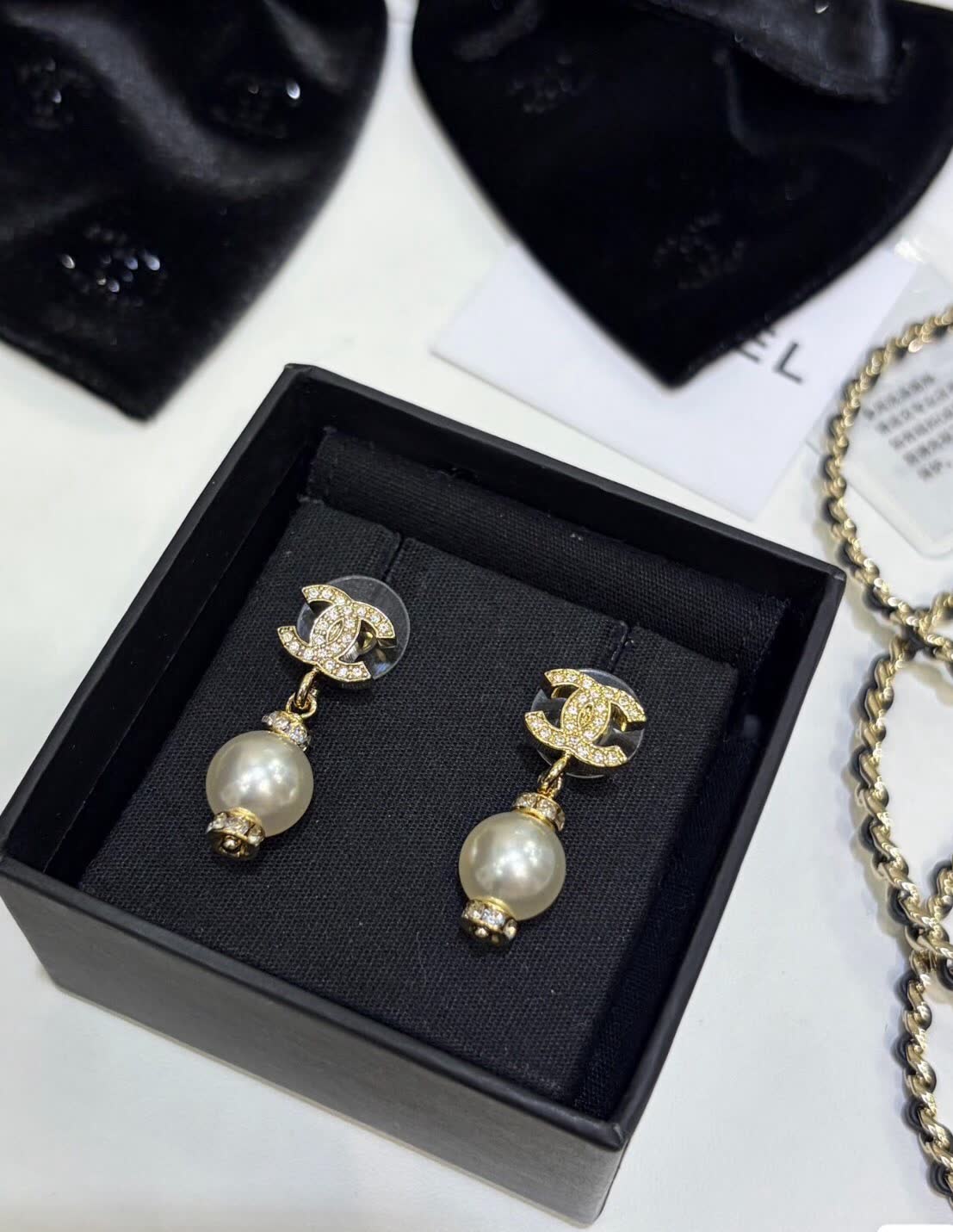 Chanel CC Pearl Earrings