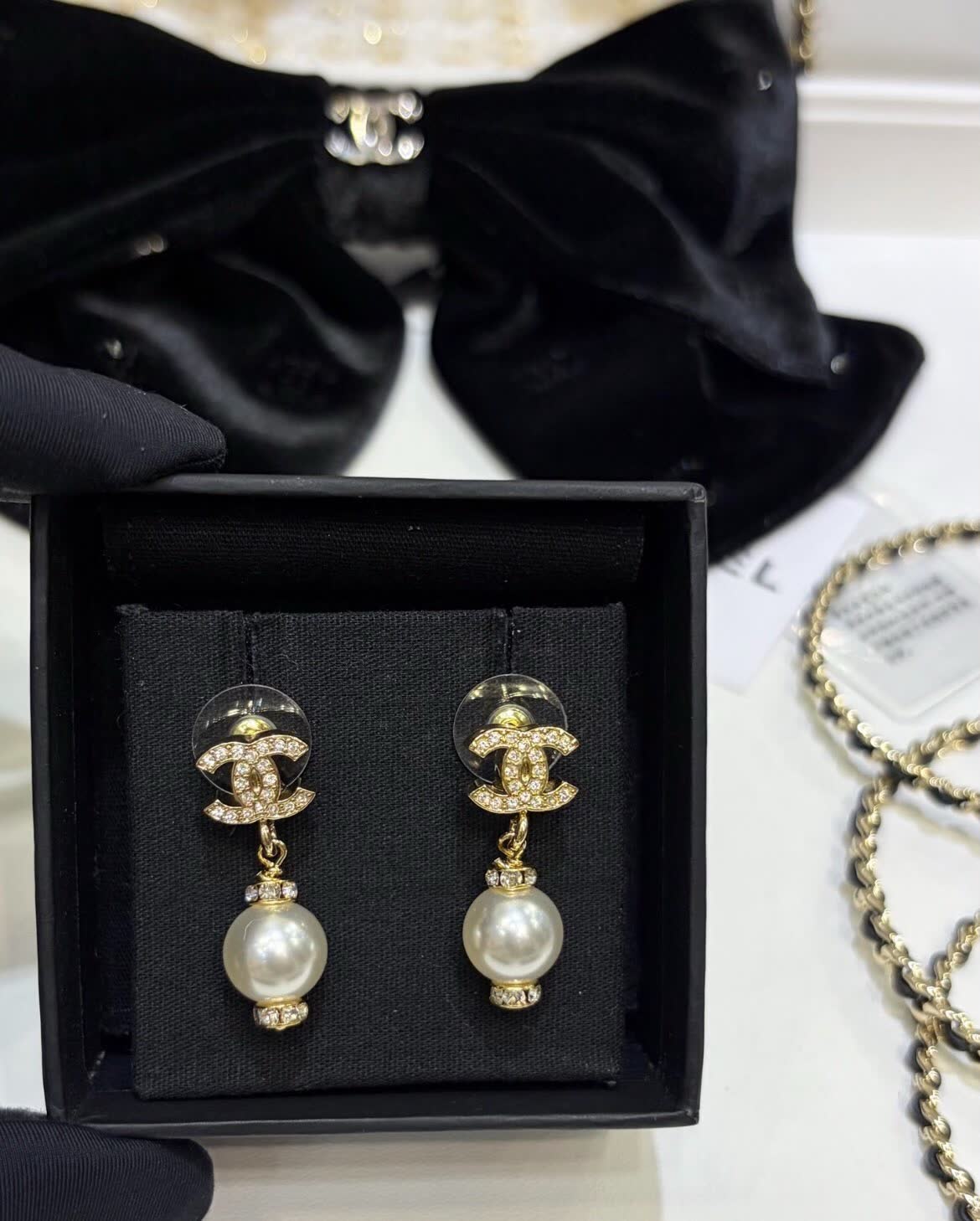 Chanel CC Pearl Earrings