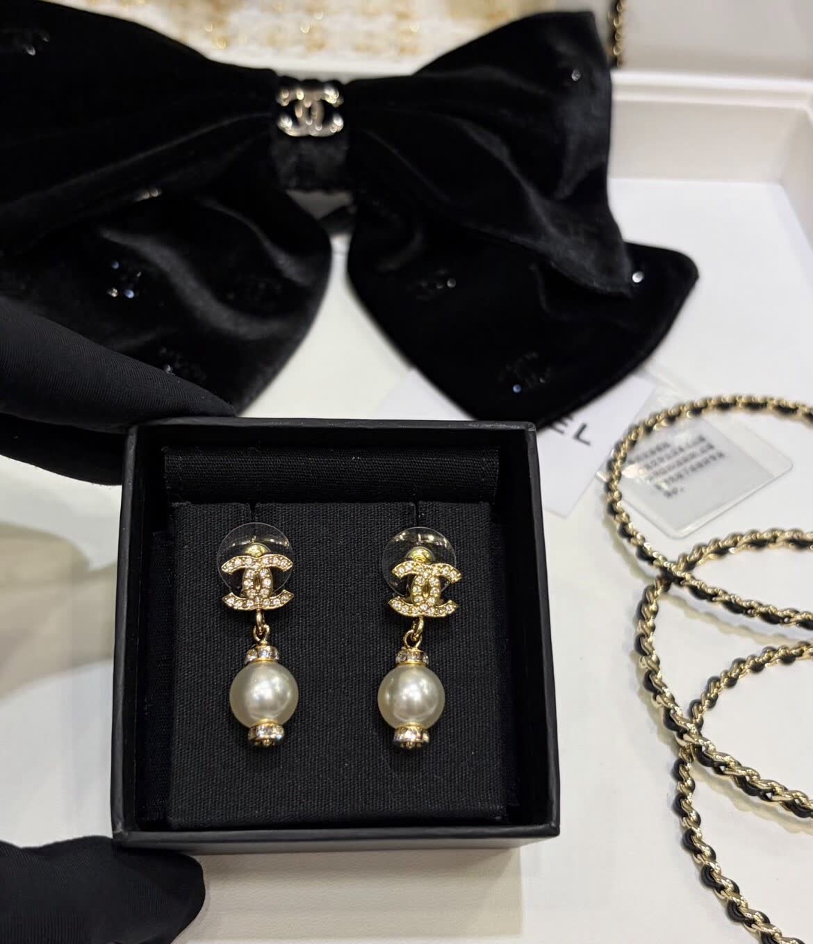 Chanel CC Pearl Earrings