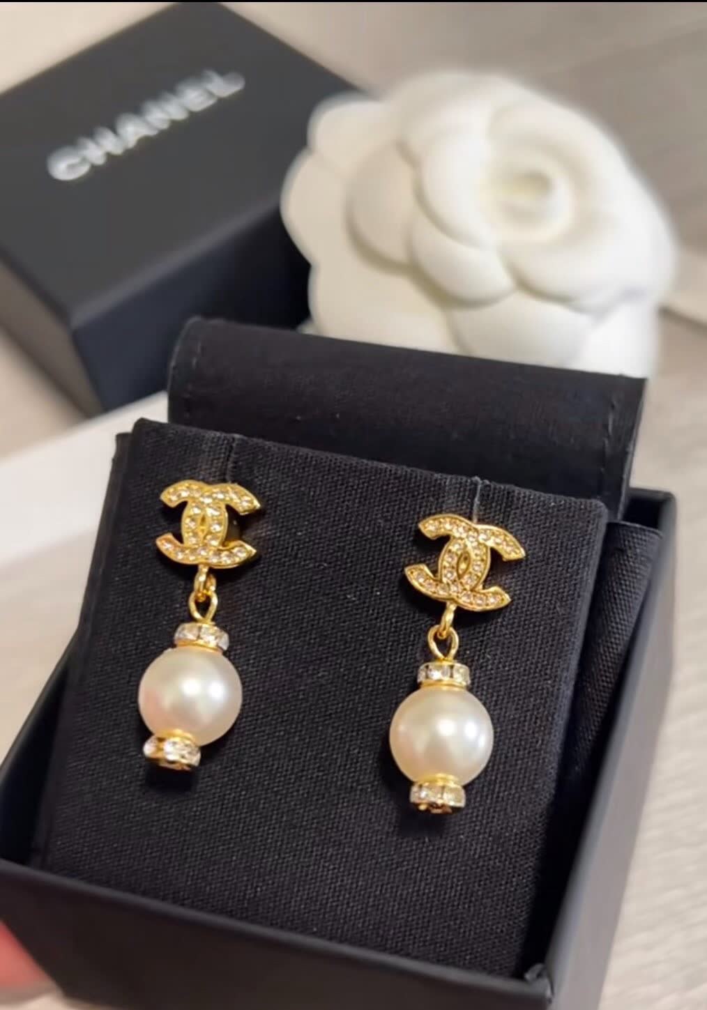 Chanel CC Pearl Earrings