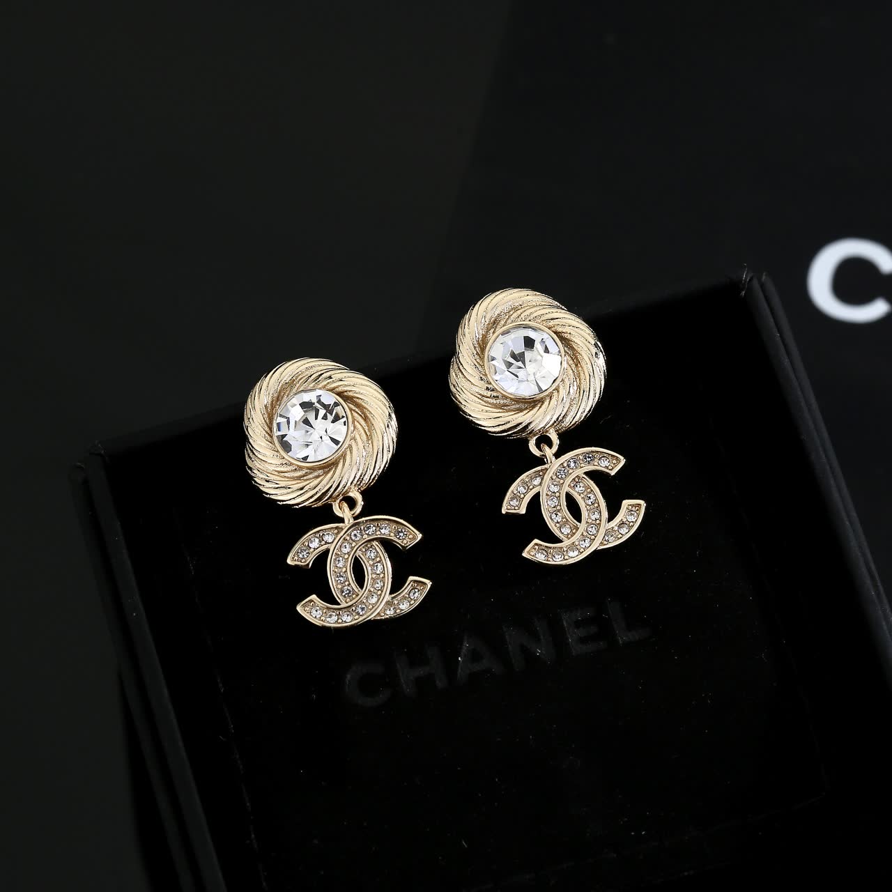 Chanel CC Logo Crystal Earrings Chanel CC Logo Crystal Earrings