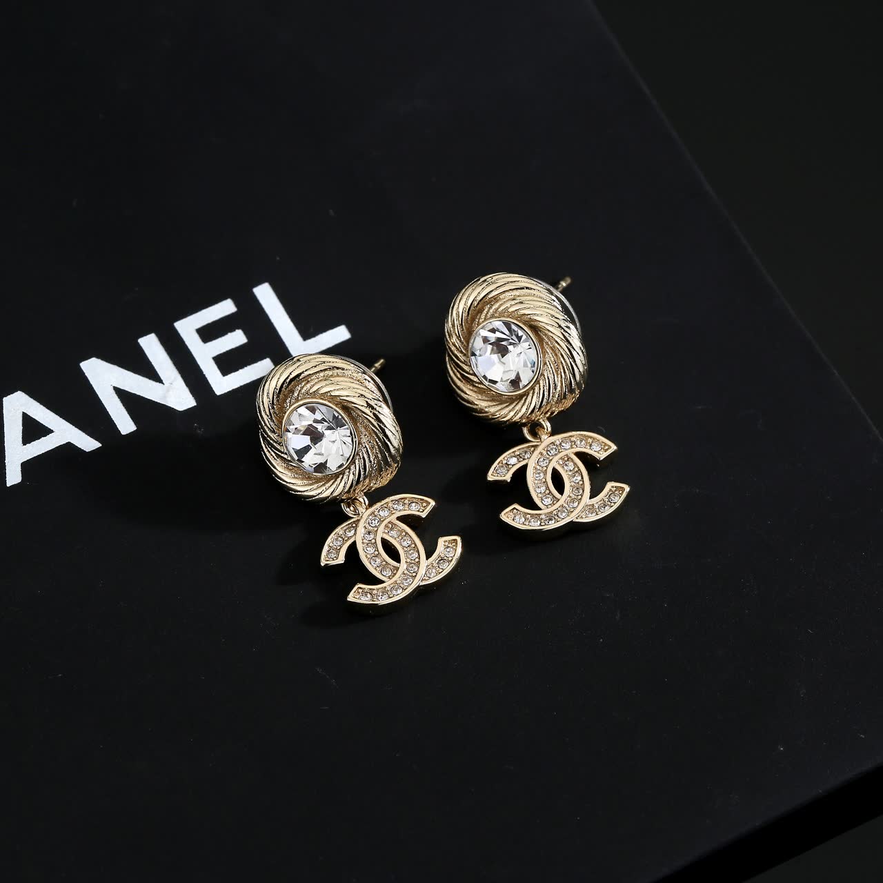 Chanel CC Logo Crystal Earrings