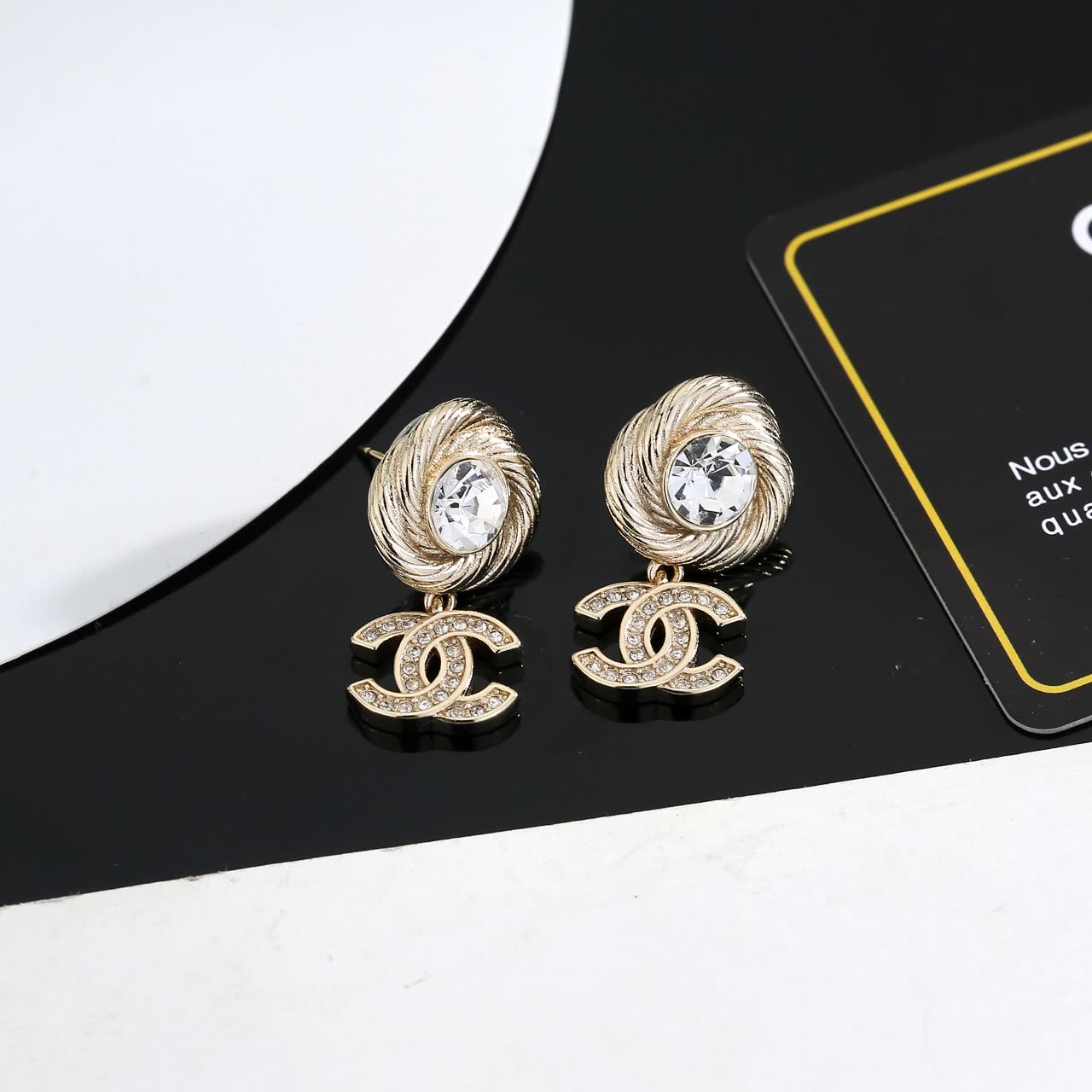 Chanel CC Logo Crystal Earrings