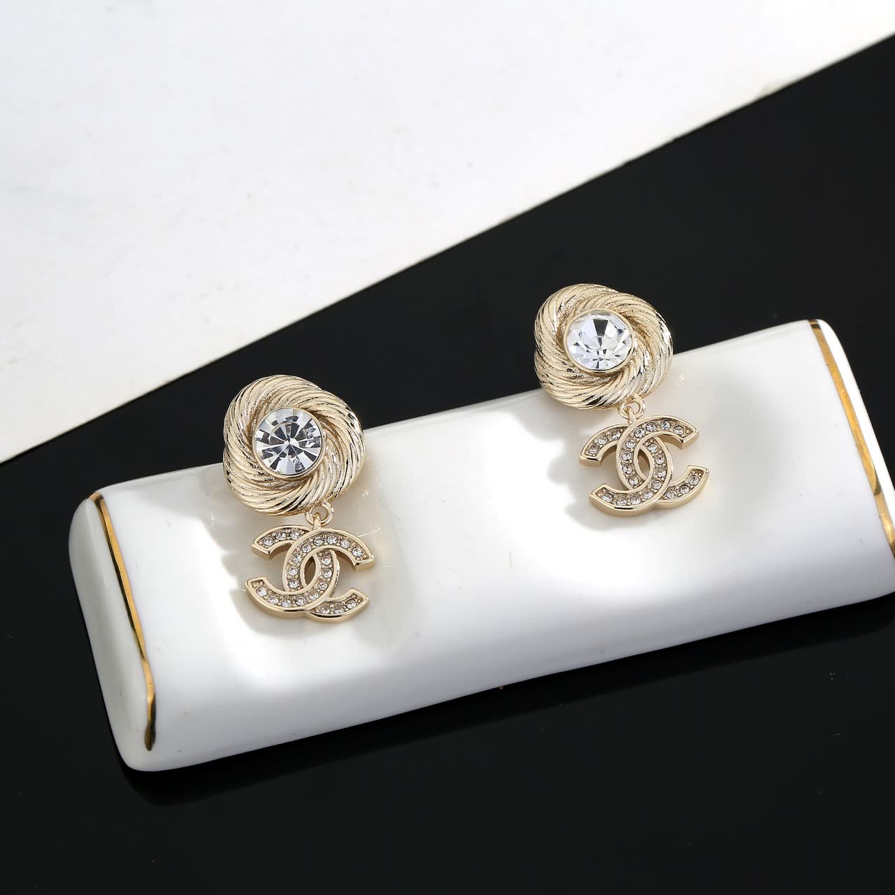 Chanel CC Logo Crystal Earrings