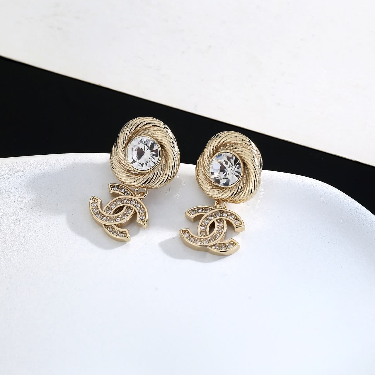 Chanel CC Logo Crystal Earrings