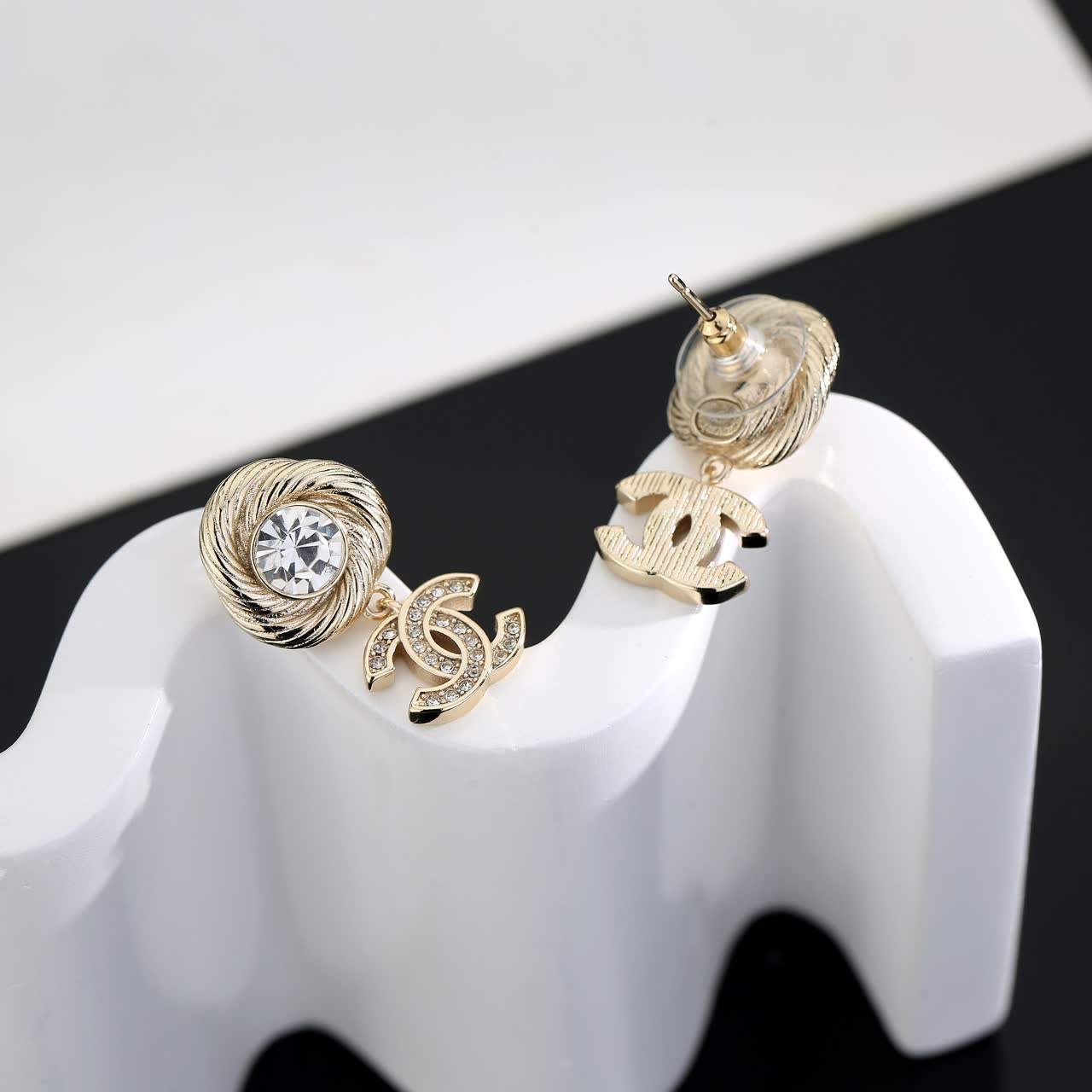 Chanel CC Logo Crystal Earrings