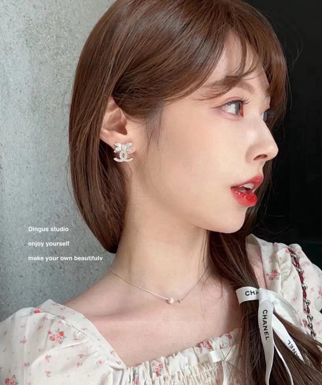 Chanel CC Crystal Stud Earrings