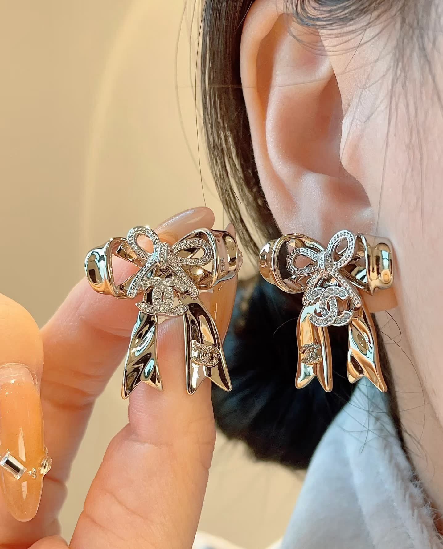 Chanel CC Bow Earrings