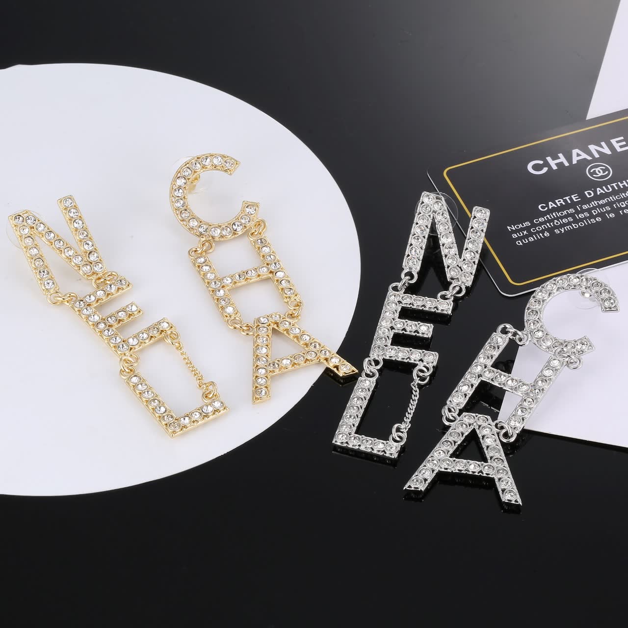 Chanel CC Logo Crystal Earrings