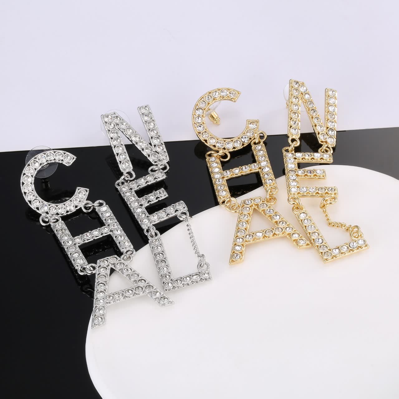 Chanel CC Logo Crystal Earrings