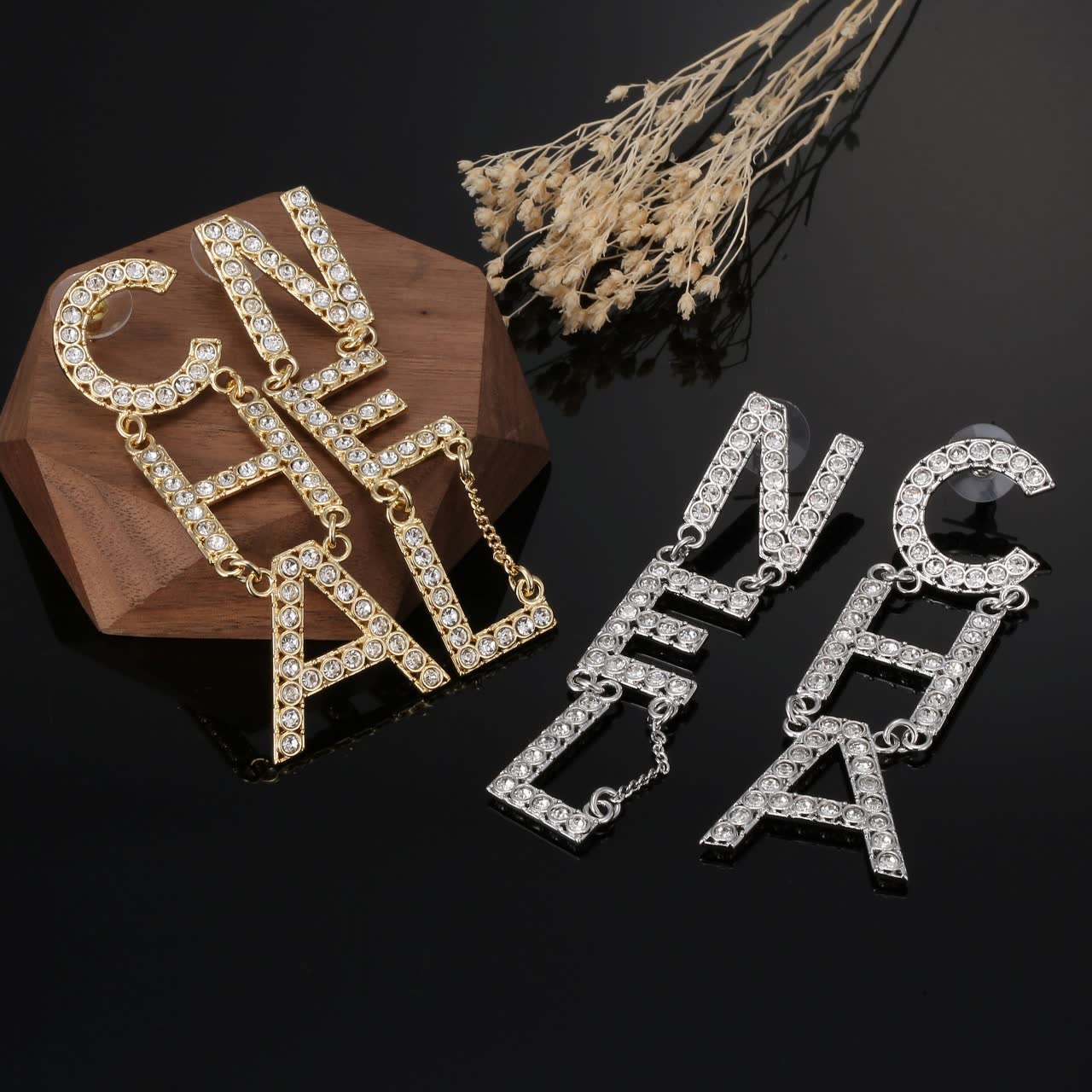 Chanel CC Logo Crystal Earrings